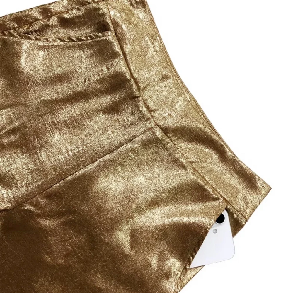 Golden Wide-Leg Metallic Palazzo Pants - Picture 4 of 9